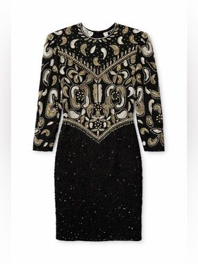 Scala Black Beaded Pearl Sequin Dress Size S